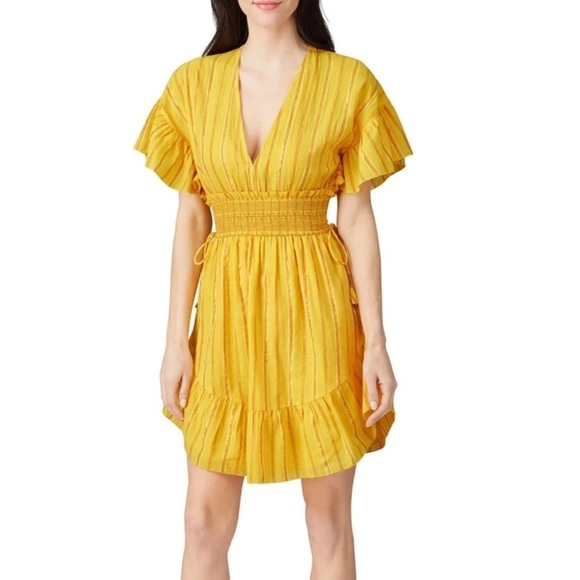 SAYLOR Dresses & Skirts - SAYLOR Adrianne Ruffle-Sleeve Yarn Dye Stripe Mini Dress Size Small